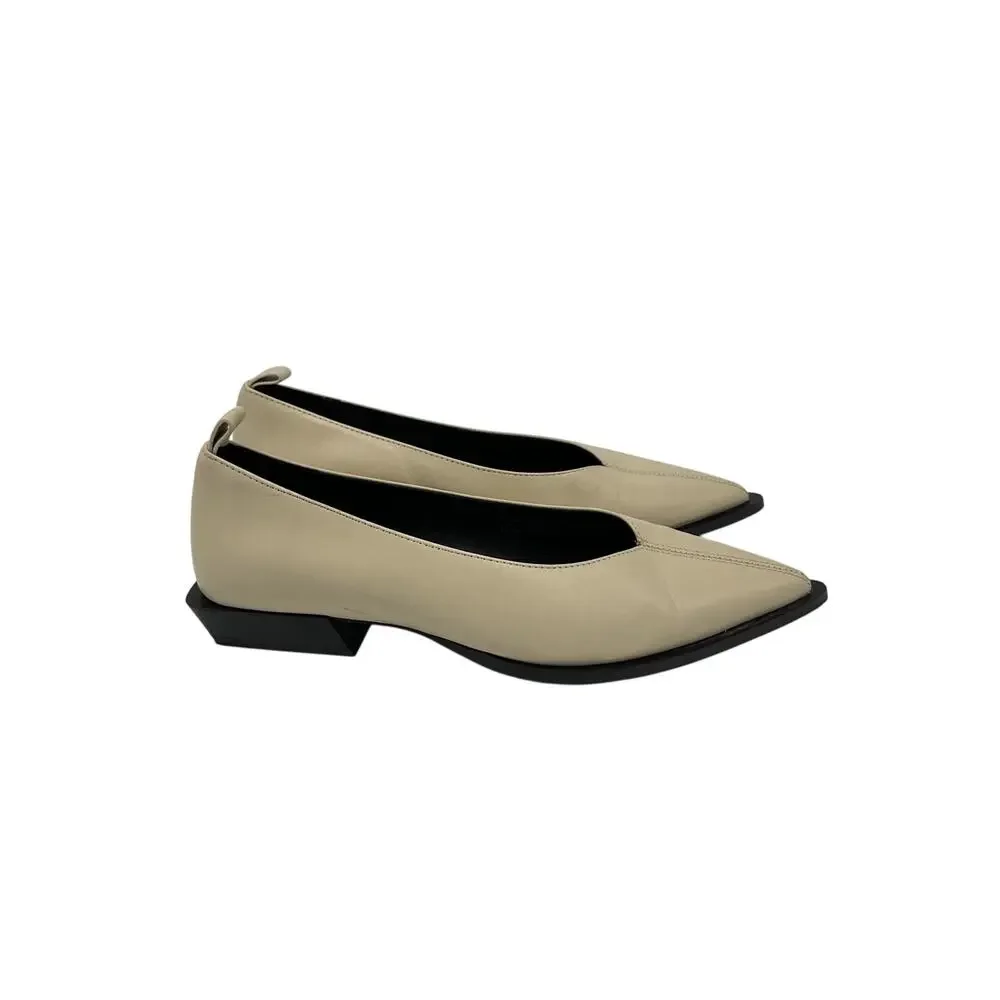 Massimo Dutti Cream Pointed Toe Leather Flats